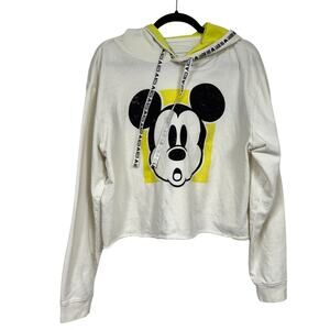 Disney Mickey Mouse Cropped Hoodie Sweatshirt Womens L Casual Lightweight Sporty